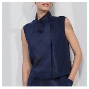 Lunya Woven Linen Sleeveless Shirt Tank in Deep Blue Size Medium NWT